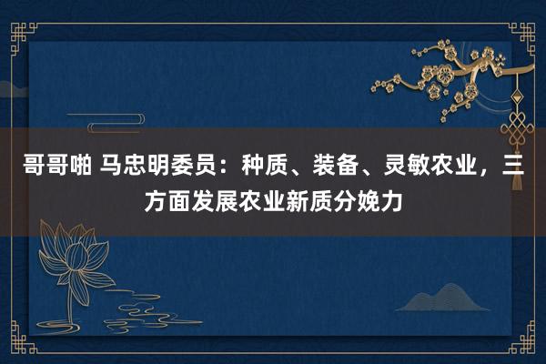 哥哥啪 马忠明委员：种质、装备、灵敏农业，三方面发展农业新质分娩力